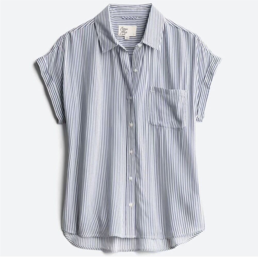 Cosmic Blue Love Button Up Shirt - Navy Stripe